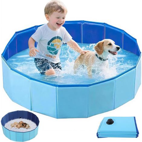 faltbares Schwimmbecken, Ablassventil, rutschfestes PVC, für Hunde, Katzen und Kinder (1/5)