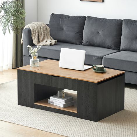Tavolino da caffè MDF grigio e effetto legno 109,5 cm, sollevabile con contenitori (1/5)