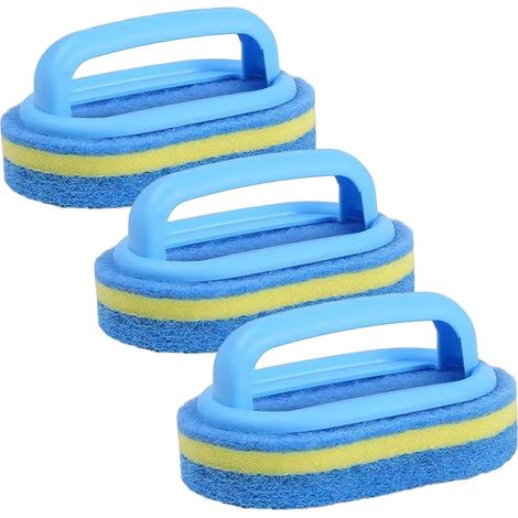 APEX Lot de 3 brosses de nettoyage pour salle de bain, cuisine, baignoire et toilettes  éponge de douche multi-usages avec manche ergonomique. (1/5)
