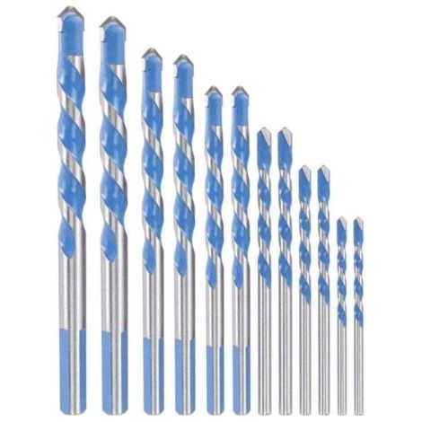 Set mit 12 Hartmetall-Steinbohrern, 3-12 mm, für Ziegel-, Zement-, Beton-, Glas- und Holzmauerwerk (1/4)