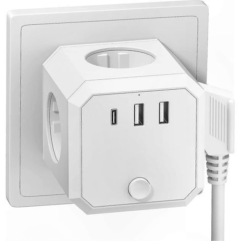 Multiprise cube 4 ports avec interrupteur, multiprise sans fil à prises multiples, portable et pratique (1/5)