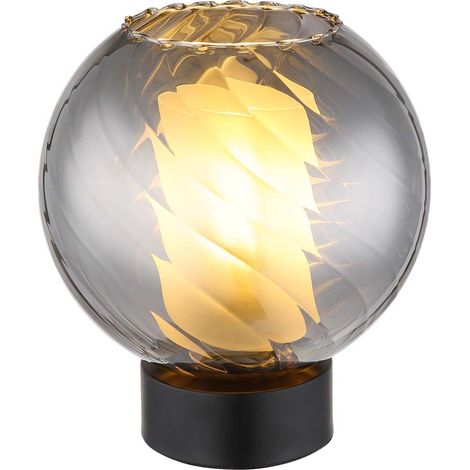 Lampe de table, lampe d'appoint, lampe de lecture, métal, noir mat, verre fumé, H 22 cm