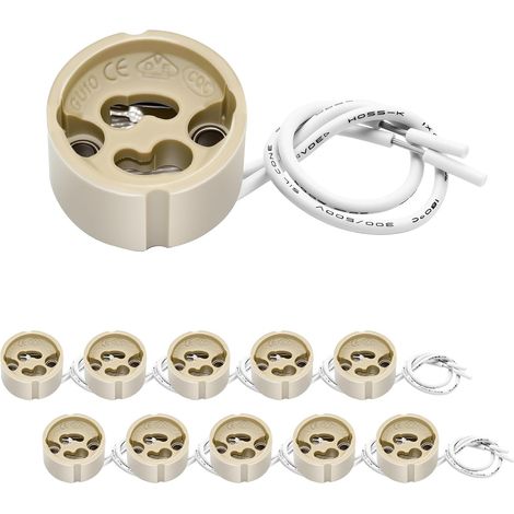 Lot de 10 Douilles GU10 Céramique avec Câble de 12 cm en Silicone, Culot pour Ampoule GU10 LED et Halogène, 0-250V, 200W Max Douille avec câble 12 cm/120 mm en silicone. Connecteur pour LED et ampoul (1/5)