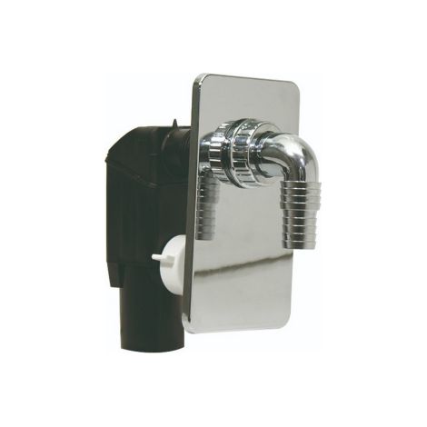 Siphon encastrable compact Bonomini pour machine a' laver en PP noir avec plaque ABS chrome'e, bonde   40 mm