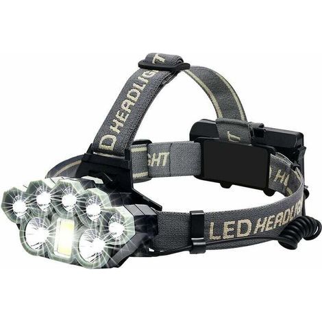 Lampe frontale puissante et ultra-lumineuse de 18 000 lumens à 8 LED, rechargeable par USB, résistante à l'eau, idéale pour le camping, la pêche, la spéléologie, le jogging et la randonnée. (1/4)