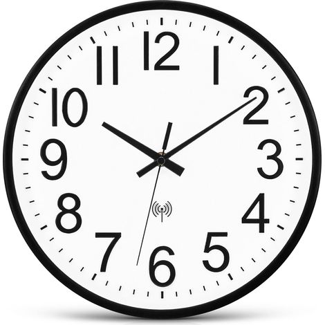 Horloge Radio Pilotée 30 cm Pendules Murales Silencieuse Horloge Murale Design Moderne Horloge Murale Radio Piloté pour Salon, Cuisine, Bureau, Chambre (Noir) (1/5)