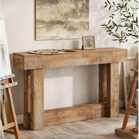 Mesa consola de entrada 160 x 30 x 85 cm, 2 niveles, marrón DESVIAE (1/5)