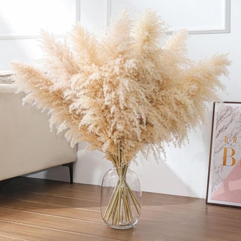 Herbe de Pampa Grand 100 cm/39 Pouces, 10 Bouquets Fleurs séchées Pampa XXL, Fleurs Séchées Décoratives d'herbe de Pampa Naturelle Moelleuse pour Décoration Boho Salon Chambre Décoration de Mariage (1/5)