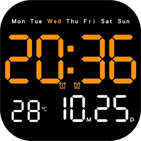 Horloge murale LED avec thermomètre et calendrier, design moderne, à suspendre ou à poser, double usage, orange rouge (1/5)