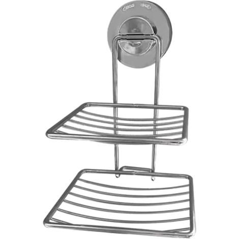 SHINING HOUSEPorte-savon en acier inoxydable sans perçage pour la douche avec ventouse, porte-savon de douche double couche, porte-savon, panier à savon pour salle de bain, cuisine