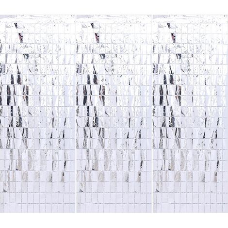 Lot de 3 Rideaux à Franges Scintillants Argentés (1x2m), Décoration en Aluminium pour Mariages et Anniversaires (1/5)
