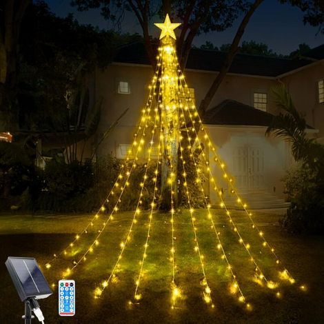 Guirlande Lumineuse Sapin de Noël,9 Pièces 2M 198LEDs Solaire Extérieure Intérieure Lumineux Décorations,8 Modes Guirlande Lumineuse avec Télécommande (1/4)
