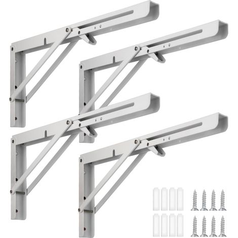4 Pièces Support d'Étagères Pliable, Équerre Pliante Support Console Pliants, Murale Supports Pliante en Métal, Pour Table Etagere Murale Garage Cuisine Chambre Bureau (Blanc, 350mm) (1/5)