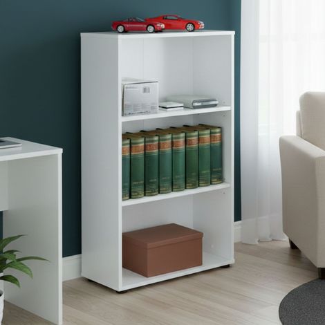 Dmora - Libreria Djorda, Scaffale da ufficio, Mobile portalibri, Biblioteca, 60x30 h110 cm, Bianco (1/5)