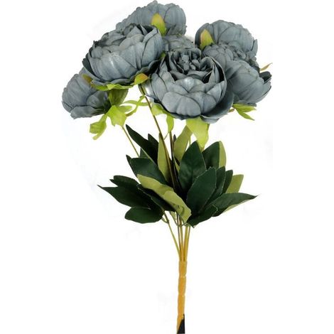 Künstliche Pfingstrosen in Grau und Blau – Strauß mit 7, 48 cm (1/3)