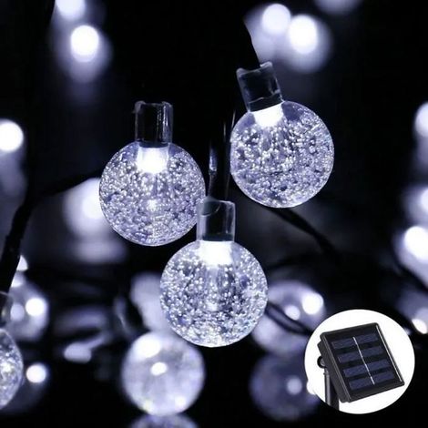 1 Guirlande lumineuse solaire, 30 LED blanc froid, 6 m, étanche IP65, 2 modes (fixe + clignotant), pour décoration extérieure et fêtes (1/4)