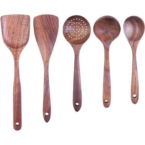 5 pièces ensemble d'ustensiles de cuisine en bois cuillères de cuisine en bois ensemble d'ustensiles de cuisine antiadhésifs réutilisables pour la cuisson (1/5)