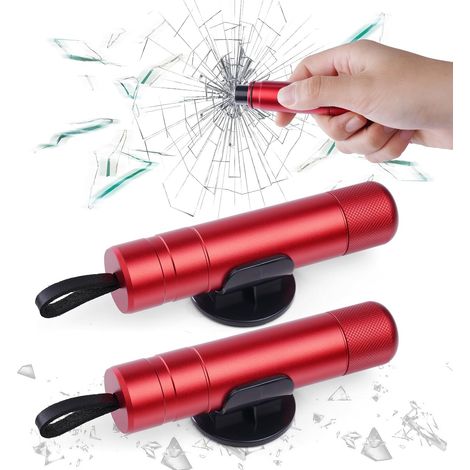 2pcs Marteau de Sécurité pour Voiture, Outil de Sauvetage 2 en 1 Brise-Vitre et Coupe-Ceinture avec Socle d’Installation, Marteau Sécurité Portable pour aux Bus/Véhicules, Sauver Vies -Rouge (1/5)