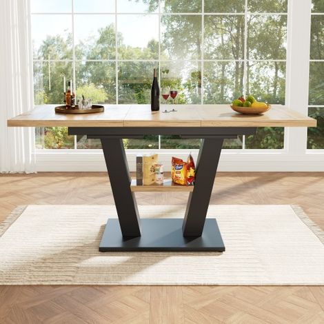 Table de Manger Extensible (118-157×70×75 cm), Design de Pieds Unique, Table de Cuisine, Table 6/8 Personnes, Convient aux Cuisines et aux Salons, Naturelle + Noir