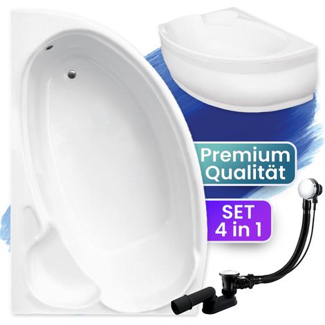 Badewanne Eckbadewanne 170x110 Links mit AcrylSchürze, Ablaufgarnitur & Füßen GRATIS - Komplettset 4in1 Original Acryl Wanne Siphon - BADLAND FINEZJA (1/5)
