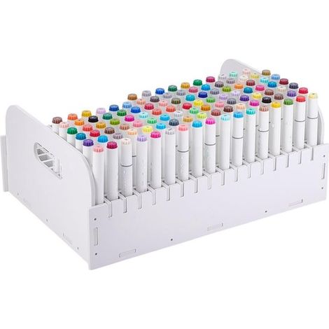 Questa scatola portaoggetti dispone di 204 scomparti per evidenziatori, matite, pennelli e altri materiali per il fai da te. Di colore bianco e regolabile in altezza, è adatta per l'ufficio e misura 3 (1/5)