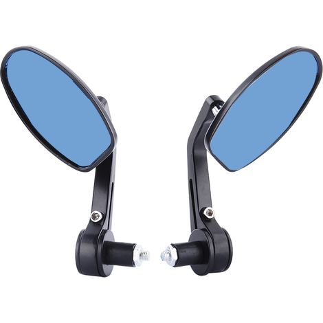 Une paire de rétroviseurs de guidon de moto tout aluminium de 22 mm (couvercle noir, miroir bleu). (1/5)
