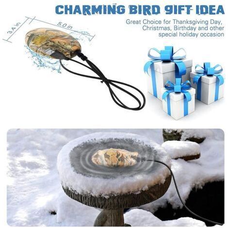 NALOOKAMIC  Chauffe Bain d'Oiseaux pour l'extérieur en hiver Dégivreur de Bain d'Oiseaux avec Contrôle Thermostatique pour Patio Cour Pelouse--Trimec