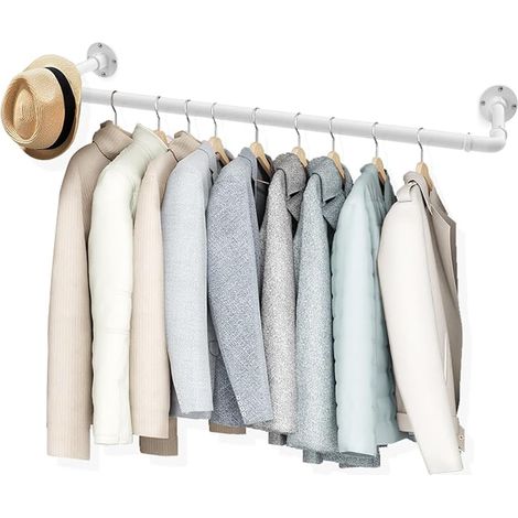 83cm Industrial Garment Rail for Wall, Industrial Garment Rack, Clothes Rack, Wall Mounted, Space Saving, Kitchen Shelf, for Shop, Home, White (1/4)
