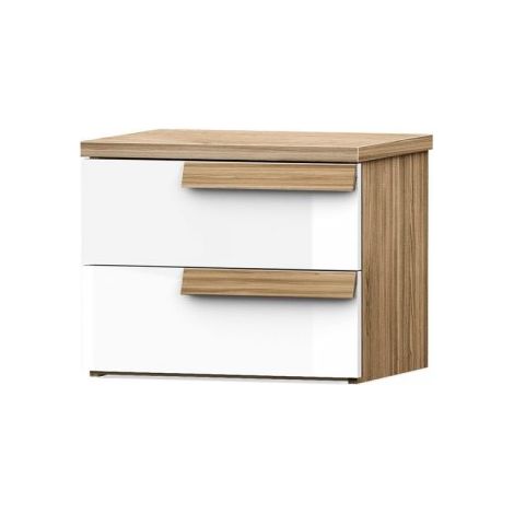 Comodino Melodia 2 cassetti Rovere Caramello e Bianco Lucido – Eleganza Moderna e Funzionalità