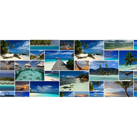 Papier peint panoramique paysage plage | Tapisserie panoramique tropical pour salon | Papiers peints panoramique paradisiaque - 250 x 600 cm (6 pièces) (1/2)