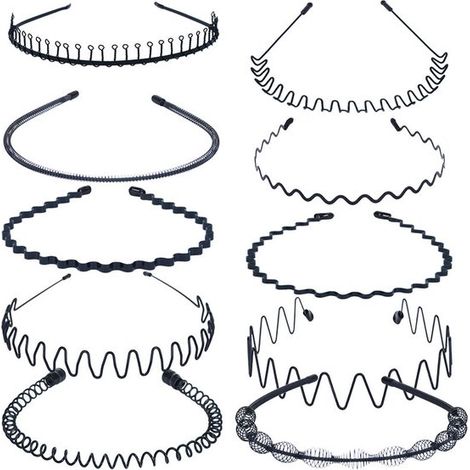 Lot de 10 Bandeaux cheuveux pour homme et femme - Diadème - Bandeau Sport - Course à pied - Zwart - Dents homme - Bandeau Sport Adultes - Métal - Zwart - Sport - Gym - Danse - Yoga - Accessoires pour (1/4)