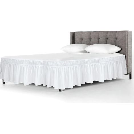 Jupe de lit à volants, housse de lit 180 x 200 cm, parure de lit à volants avec double bande élastique, jupe de lit plissée unie, tour de lit élastique pour lit de 40 cm de hauteur, jupe de lit (1/5)