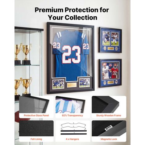 Cadre Maillot Foot 59x79,5 cm Cadre Vitrine Maillot de Football Rugby Basketball Hockey Baseball, en Bois, Fermeture Magnétique, Pa… (1/5)