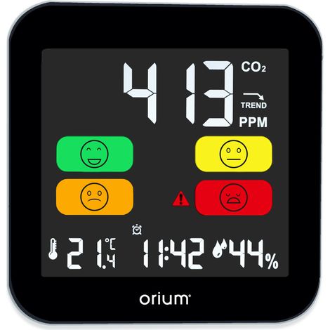 Capteur de CO2 Quaelis 14 – Mesure jusqu'à 5000 ppm – Écran LCD rétroéclairé – Alarme sonore personnalisable – Orium (1/8)