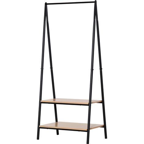 Portant à vêtements autoportant avec 2 étagères de rangement, barre de suspension et structure en acier, 64 x 42,5 x 149 cm, noir