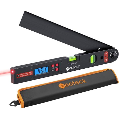 225° Laser Angle Protractor – Digital Angle Measuring Tool with ±0.5° Accuracy, Aluminum Angle Ruler with Laser Guide, Hold & Lock, DIY, Woodworking, Construction Site - Black (1/5)