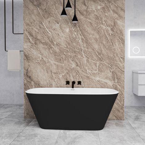 Vasca da Bagno a Isola 160x73x60 cm Vasca da Bagno Freestanding in Acrilico Nero Ovale (1/5)