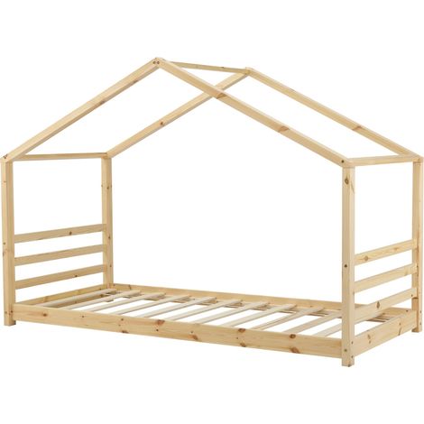 Cama infantil tipo cabaña con somier de láminas de madera de pino natural 90 x 200 cm 030005500 (1/5)