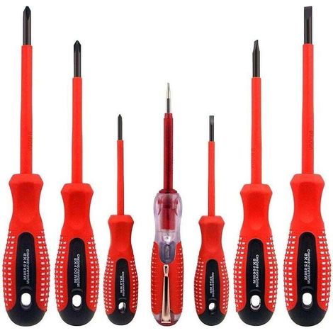 - Set mit 7 isolierten 1000-V-Schraubendrehern aus hochwertigem CR-V-Stahl mit schwarz oxidierten magnetischen Spitzen und rutschfestem TPR-Griff - Crezuo