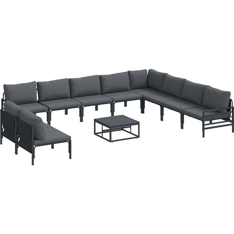 Maison Exclusive - Set Divano da Giardino con cuscino 11 pcs Nero Acciaio (1/5)