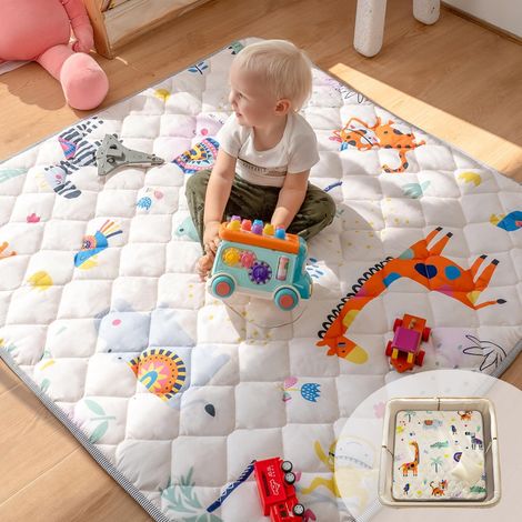 Tapis de Jeu Bébé Ultra Épais et Pliable, Antidérapant, Lavable en Machine, 127×127 cm, Sans Odeur, Idéal pour Parcs de Jeux et Sols, Safari Sauvage (1/5)