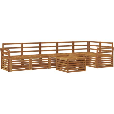 Set divano sezionale 7 pcs Naturale Legno di Acacia Massello vidaXL