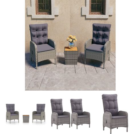 Stahlrahmen - vidaXL 3-tlg. Bistro-Set Poly Rattan und Akazienholz Grau - Poly Rattan (1/5)