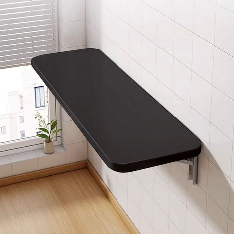 Table murale rabattable en bois aggloméré, table de cuisine, table enfant, L80×P50cm, noir (1/5)