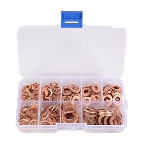 200pcs Copper Washer Gasket Nut and Flat Gasket Gasket Assortment Kit with Box/ M5-M14 for 722 Sump Plugs (1/5)