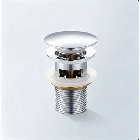 onde Lavabo Salle de Bain Clic Clac avec Trop Plein, Blanc Couvercle en céramique, vidage universel G1 1/4", laiton, anti-colmatage et montage facile (1/5)