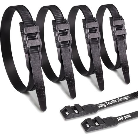 Serre-Câbles double Verrou 9 x 260 mm, 100 pièces, résistance à la traction 90 kg, durable résistant aux UV, pour câbles, bricolage, Jardinage, noir (1/5)