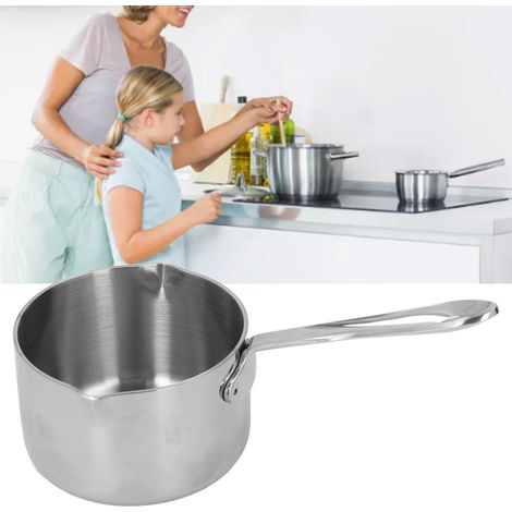 Casserole en acier inoxydable pour lait chaud, chocolat, sucre, fromage et beurre, avec double bec verseur (1/5)