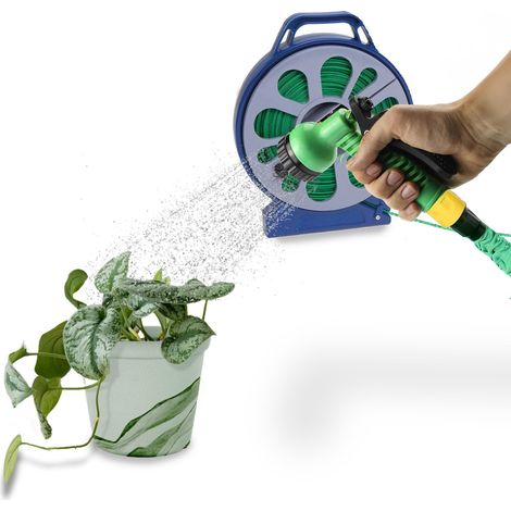 Tuyau de jardin extensible avec pistolet multifonction, 7 réglages et distributeurs, pour arroser, lavage automatique et arrosage avec connecteur universel, 15 m (1/5)