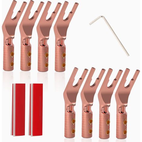 Lot de 8 4,5 mm vis en cuivre pur Cuivre pour haut parleur, cosse de câble, fourche, cosses de fourche, fiche U pour chaîne HiFi, amplificateur/haut parleur, câble de haut parleur jusqu'à (1/5)